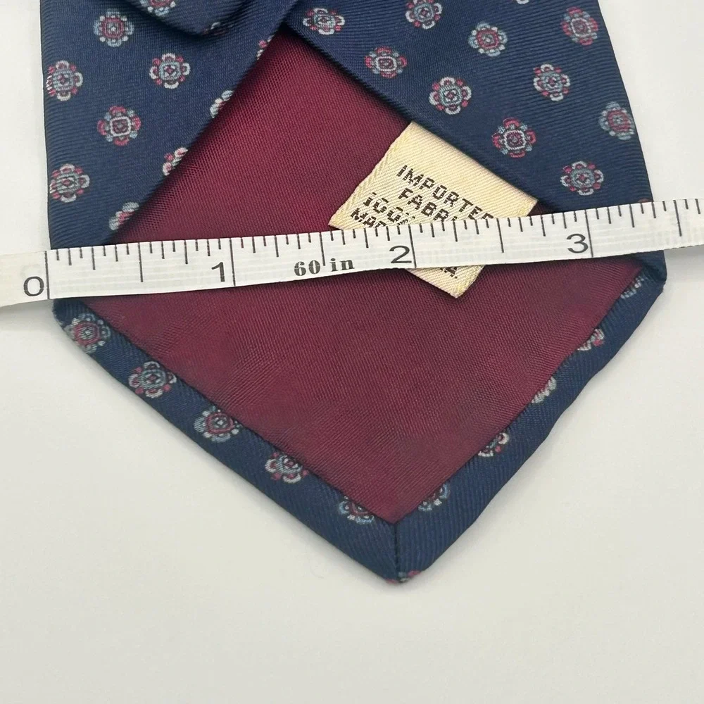 Vintage Yves Saint Laurent Mens Silk Tie Navy Blue Medallion Geometric USA Made
